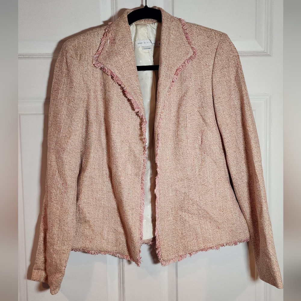 Garfield & Marks Pink Tweed Silk Blend Open Blazer Jacket Size 4